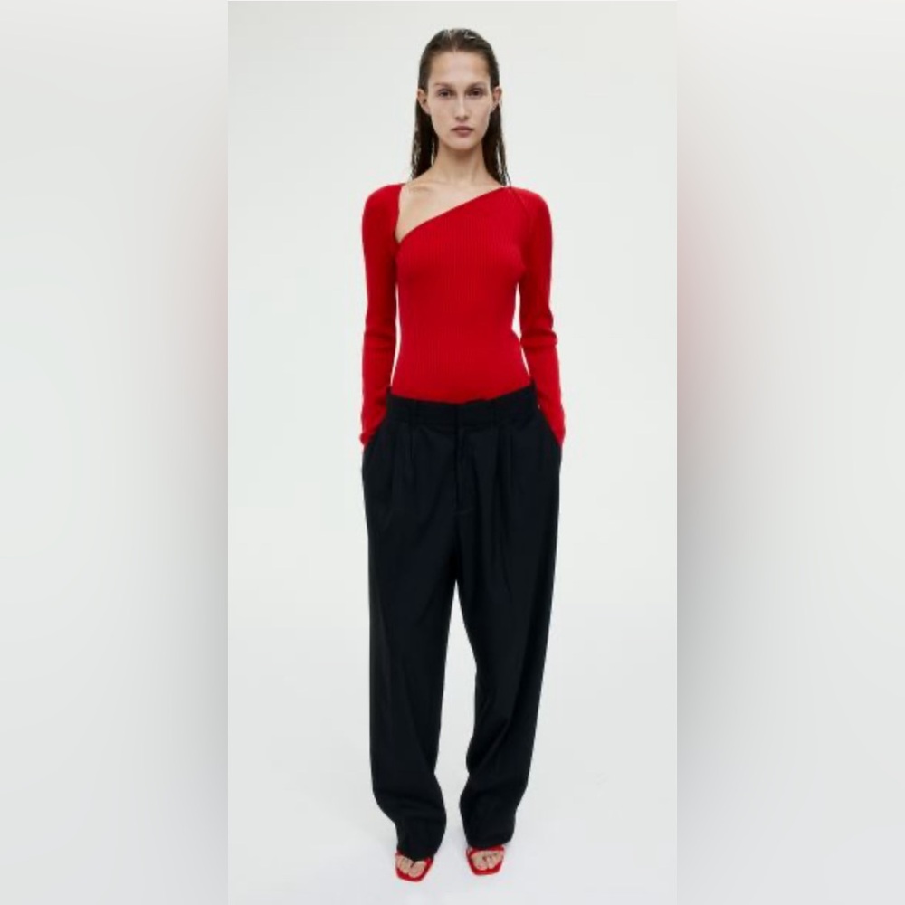 NWOT H&M sweater with asymmetric neckline small red